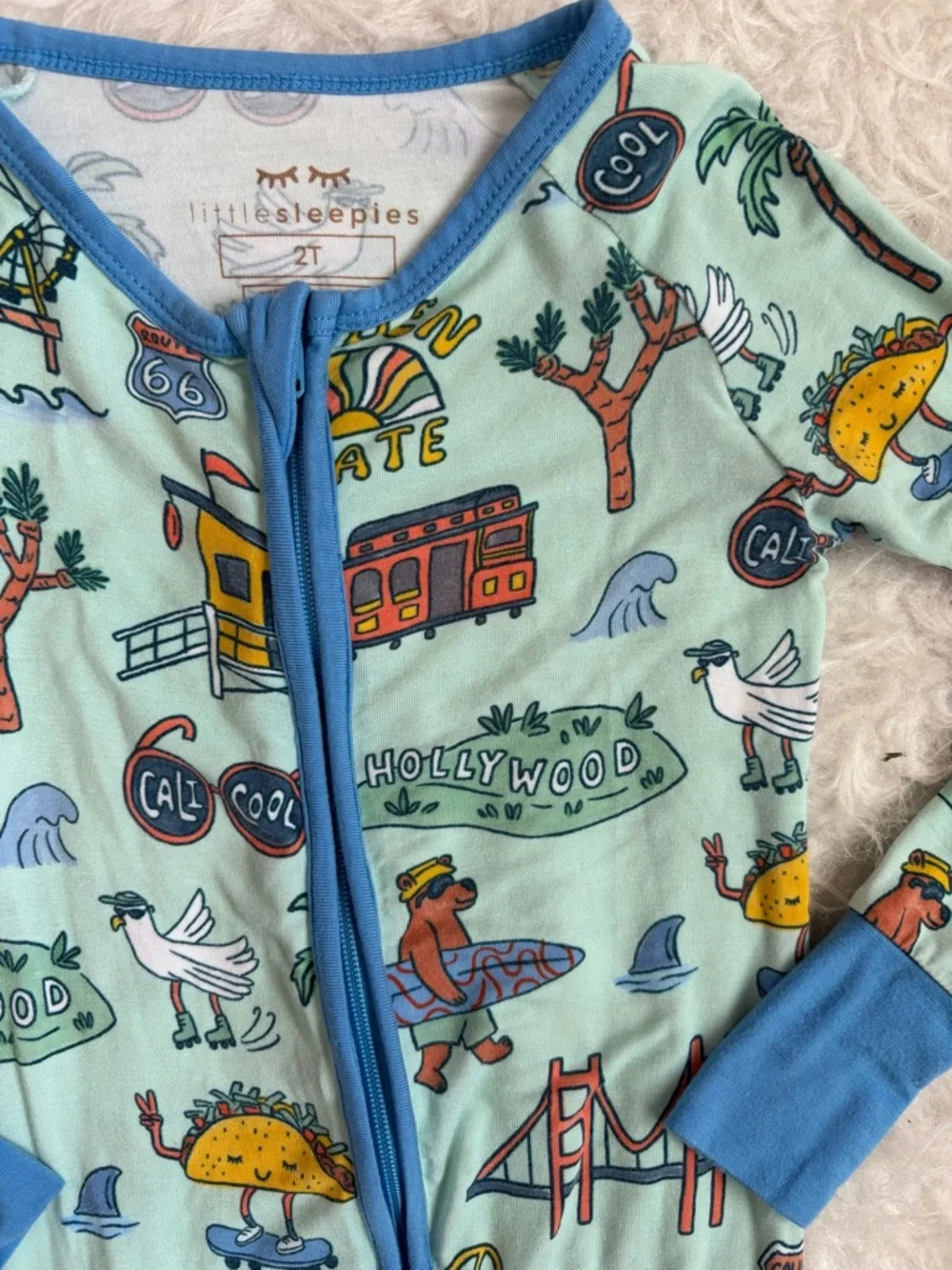 Little Sleepies Light Blue & Colorful So Cal AOP Bamboo Zippy Pajamas